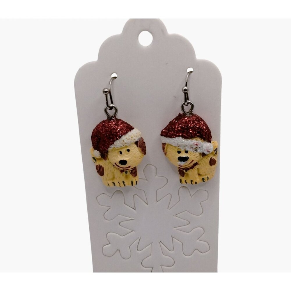 Puppy Santa Hat Earrings Christmas Dog